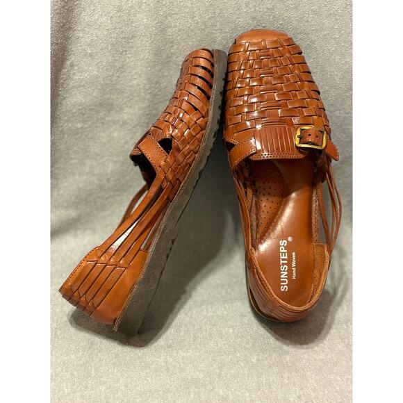Sunsteps Size 8.5 Hand Woven Huaraches Brown Leather Women’s Shoes EUC - Picture 2 of 10